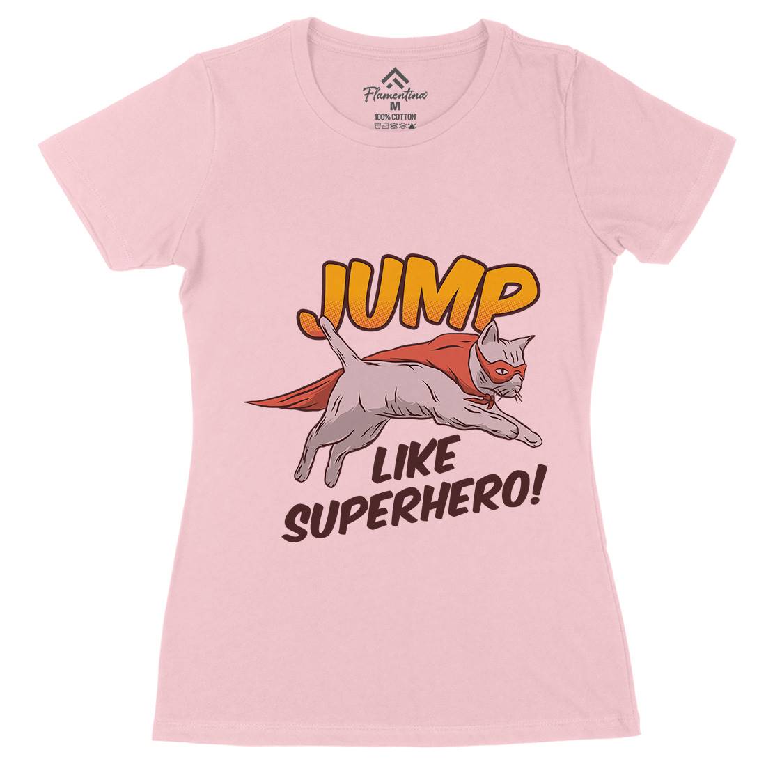 Cat Jump Superhero Womens Organic Crew Neck T-Shirt Animals D916