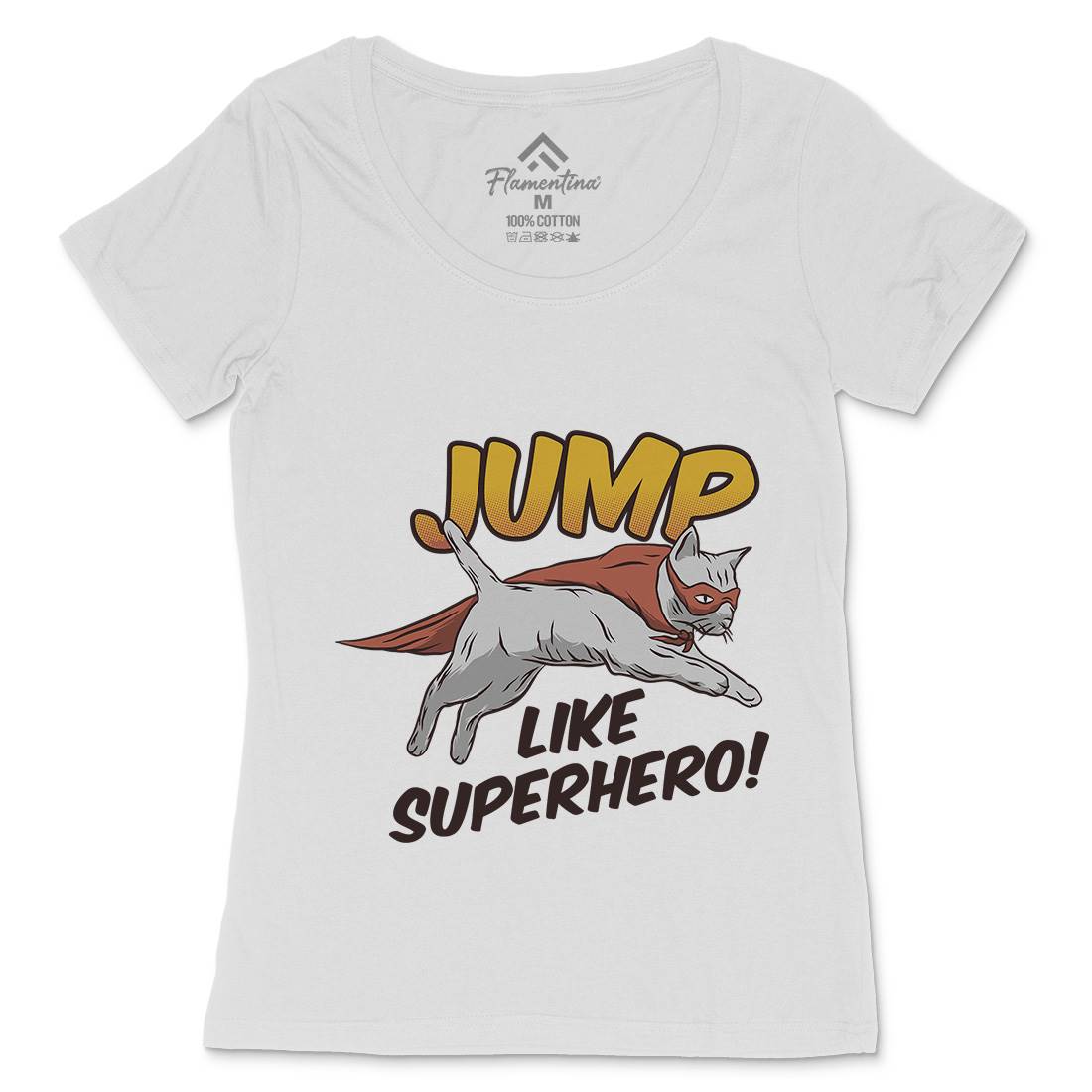 Cat Jump Superhero Womens Scoop Neck T-Shirt Animals D916
