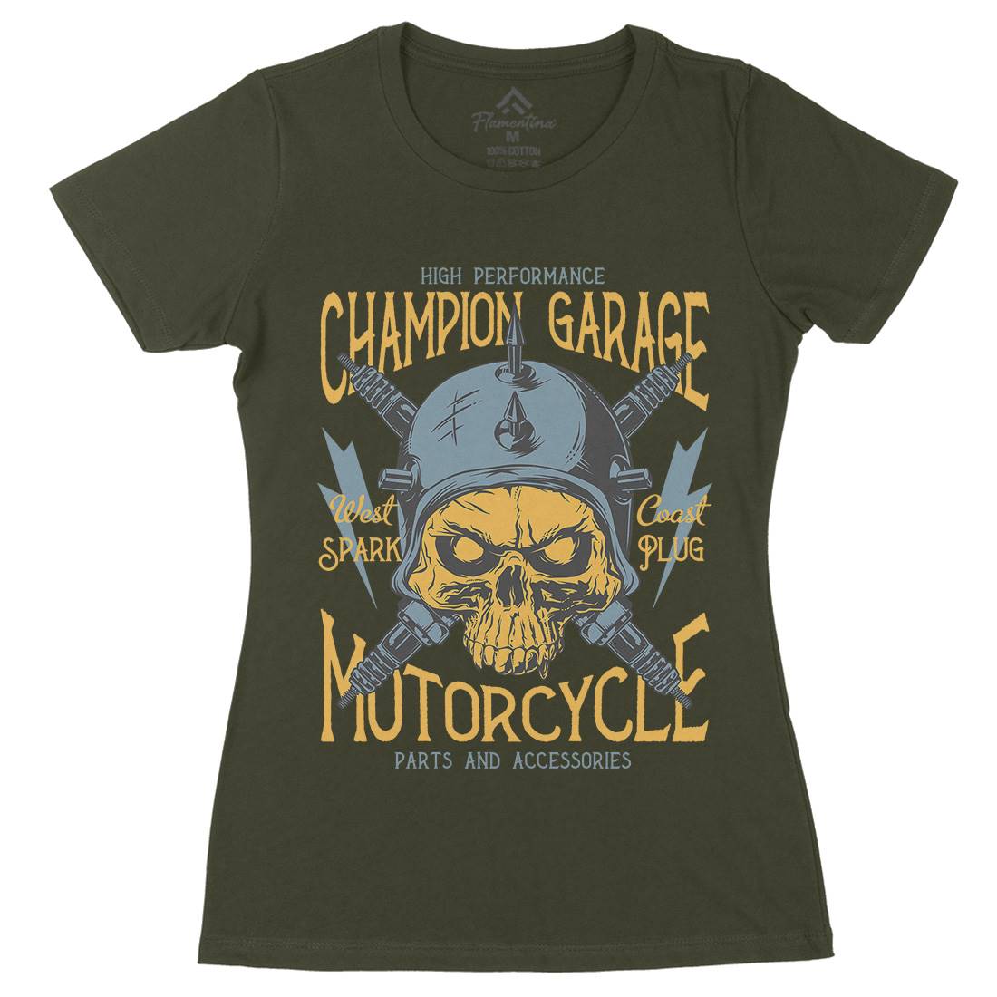 Champion Garage Womens Organic Crew Neck T-Shirt Motorcycles D917