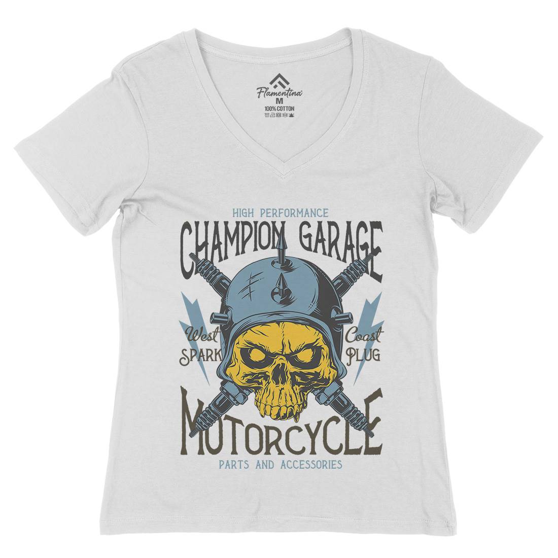 Champion Garage Womens Organic V-Neck T-Shirt Motorcycles D917
