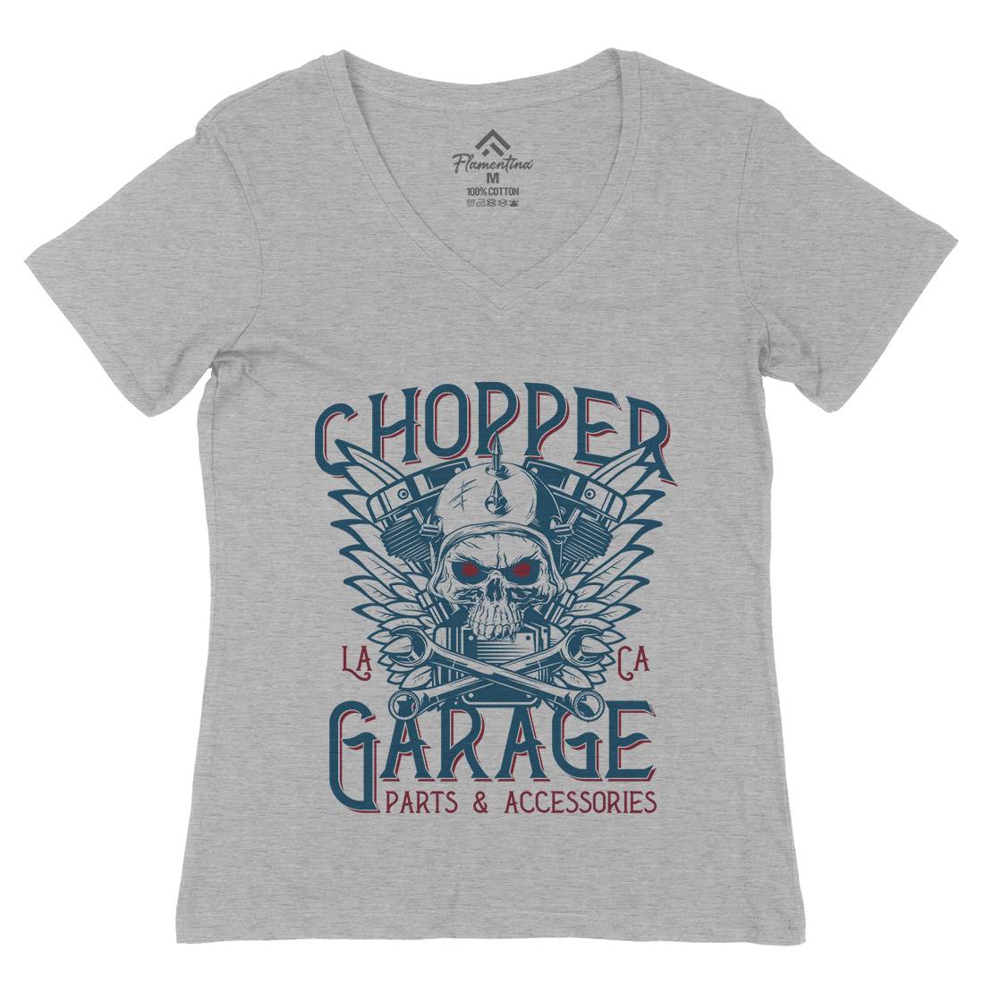 Chopper Garage Womens Organic V-Neck T-Shirt Motorcycles D918