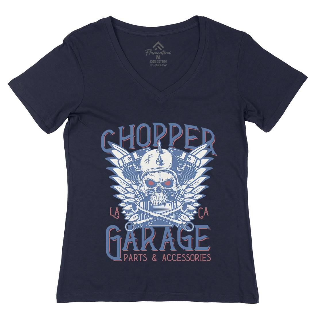 Chopper Garage Womens Organic V-Neck T-Shirt Motorcycles D918
