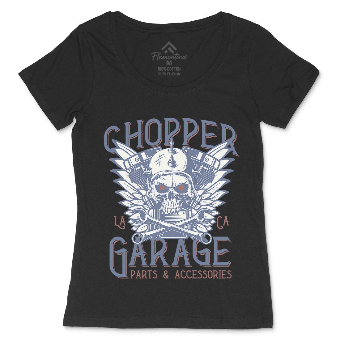 Chopper Garage Womens Scoop Neck T-Shirt Motorcycles D918