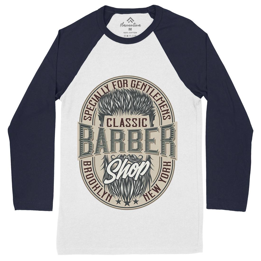 Classic Shop Mens Long Sleeve Baseball T-Shirt Barber D919