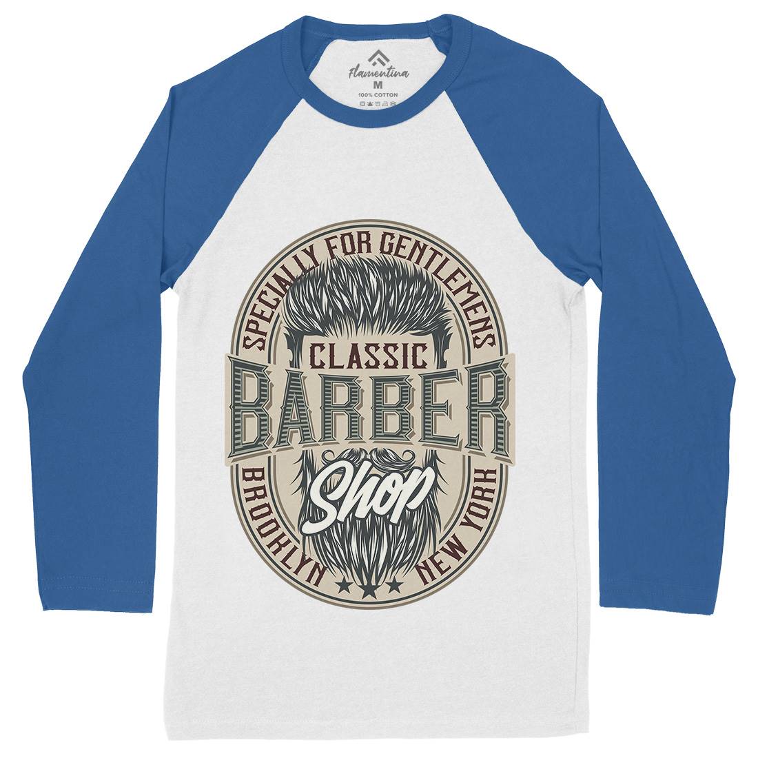 Classic Shop Mens Long Sleeve Baseball T-Shirt Barber D919