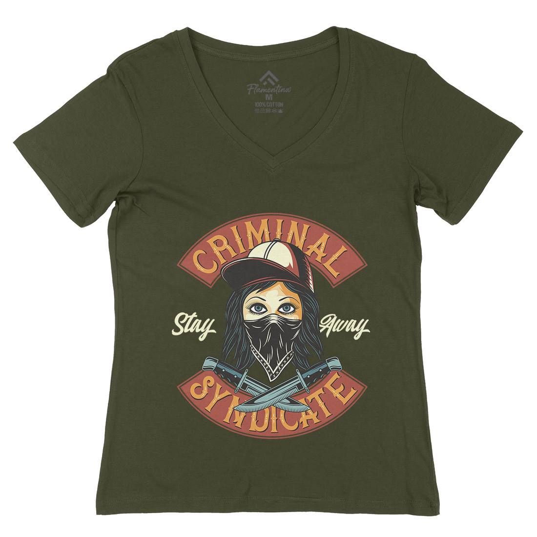 Criminal Syndicate Womens Organic V-Neck T-Shirt Retro D921