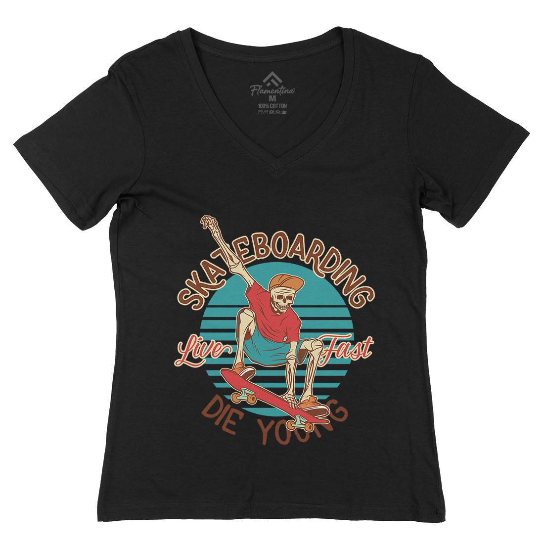Die Young Womens Organic V-Neck T-Shirt Skate D925