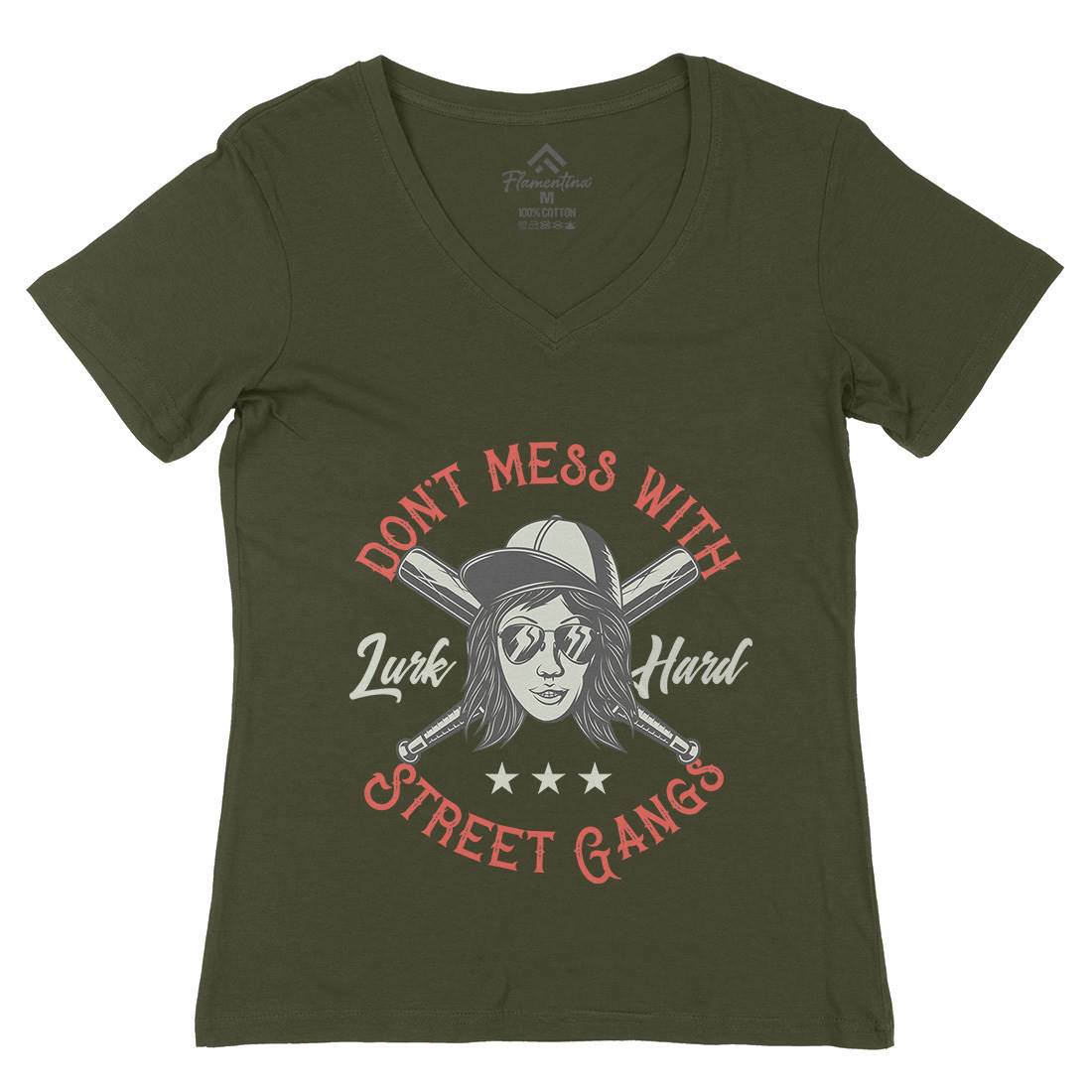 Don&#39;t Mess Street Gangs Womens Organic V-Neck T-Shirt Retro D926