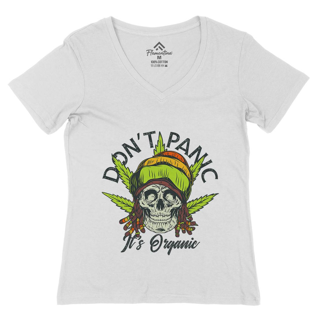 Don&#39;t Panic Womens Organic V-Neck T-Shirt Drugs D927