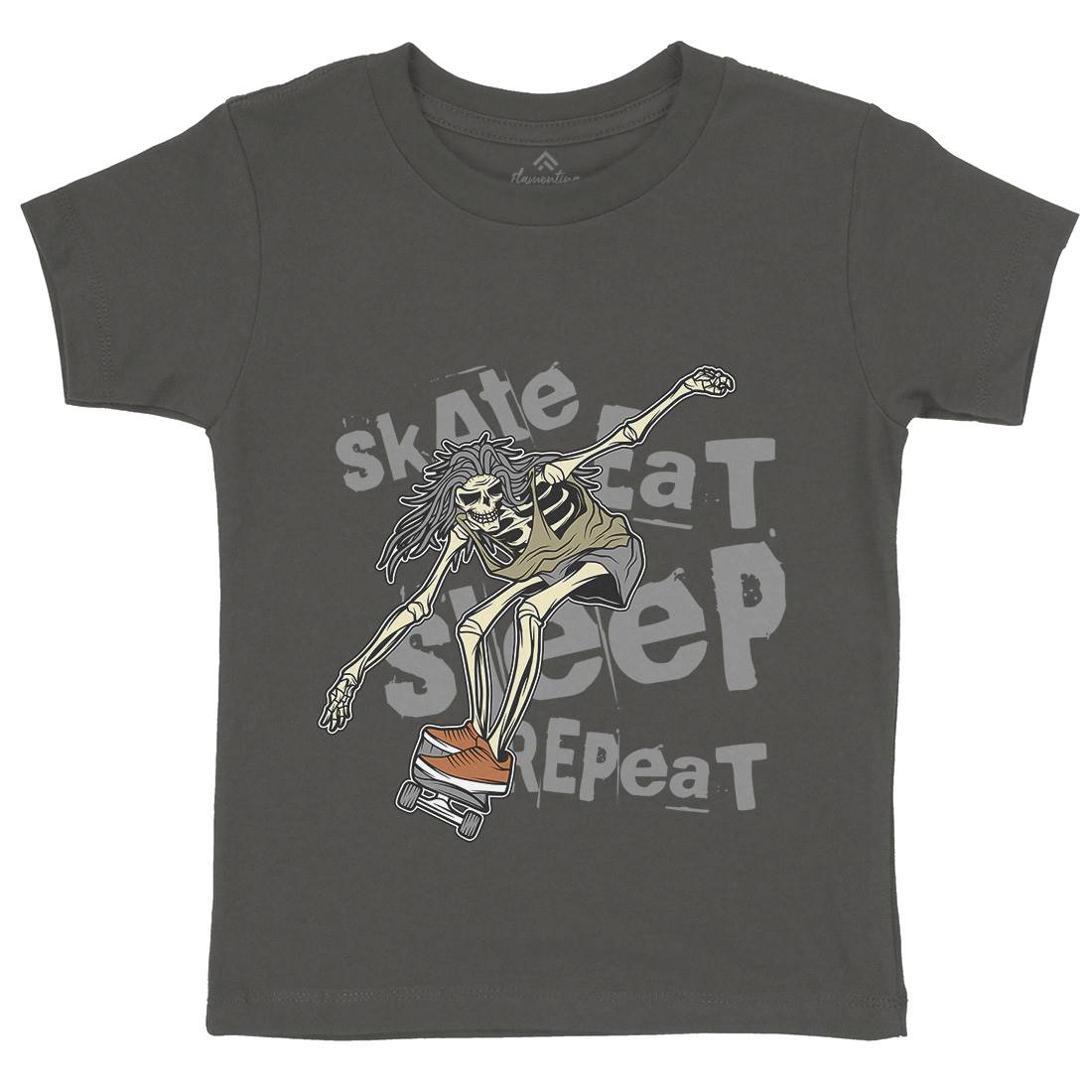 Skeleton Kids Crew Neck T-Shirt Skate D930