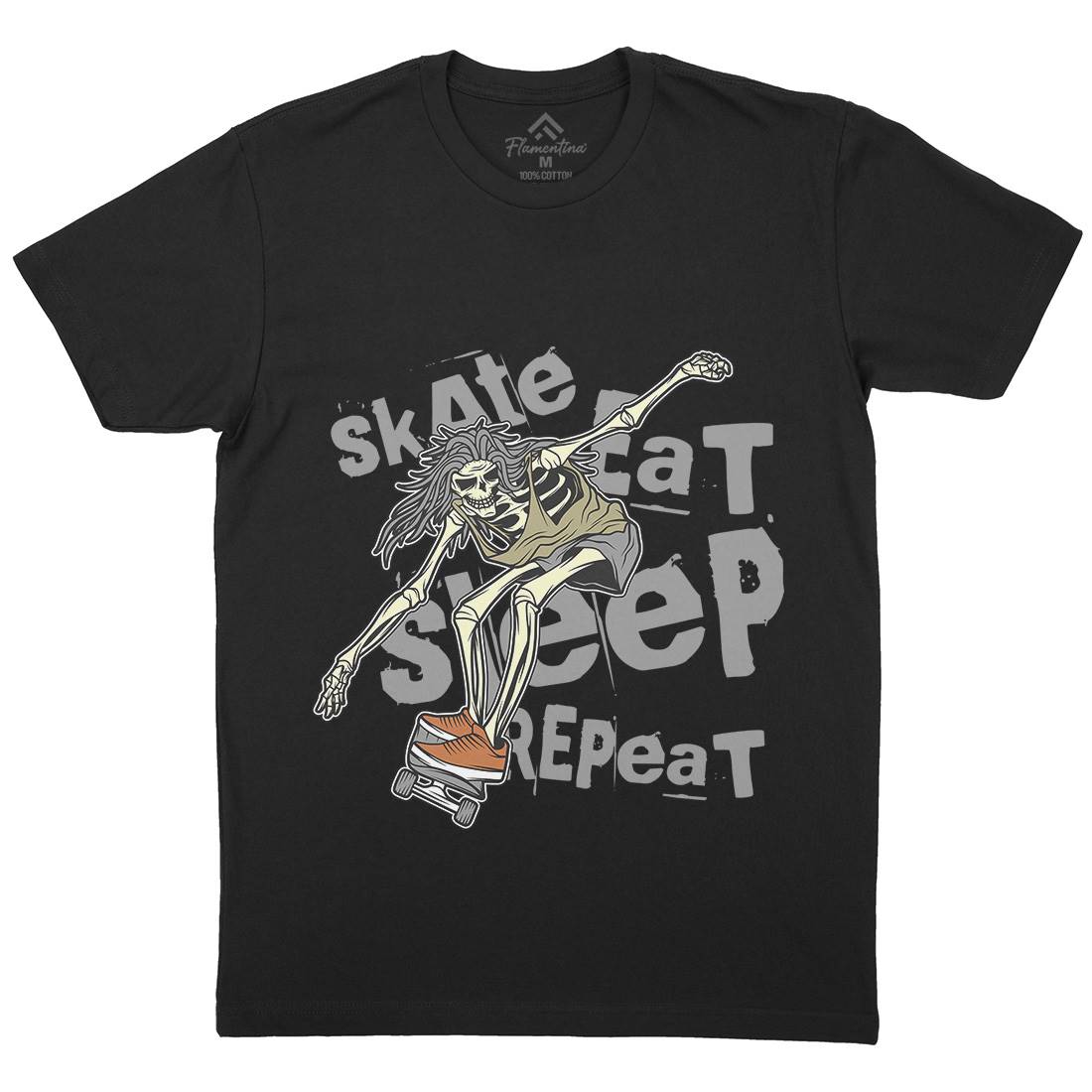 Skeleton Mens Organic Crew Neck T-Shirt Skate D930