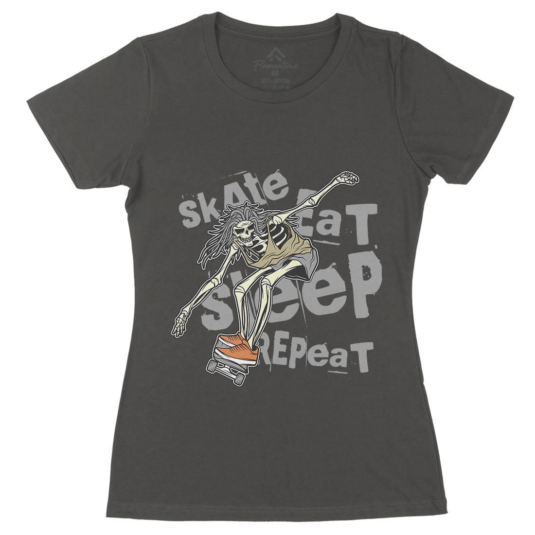 Skeleton Womens Organic Crew Neck T-Shirt Skate D930