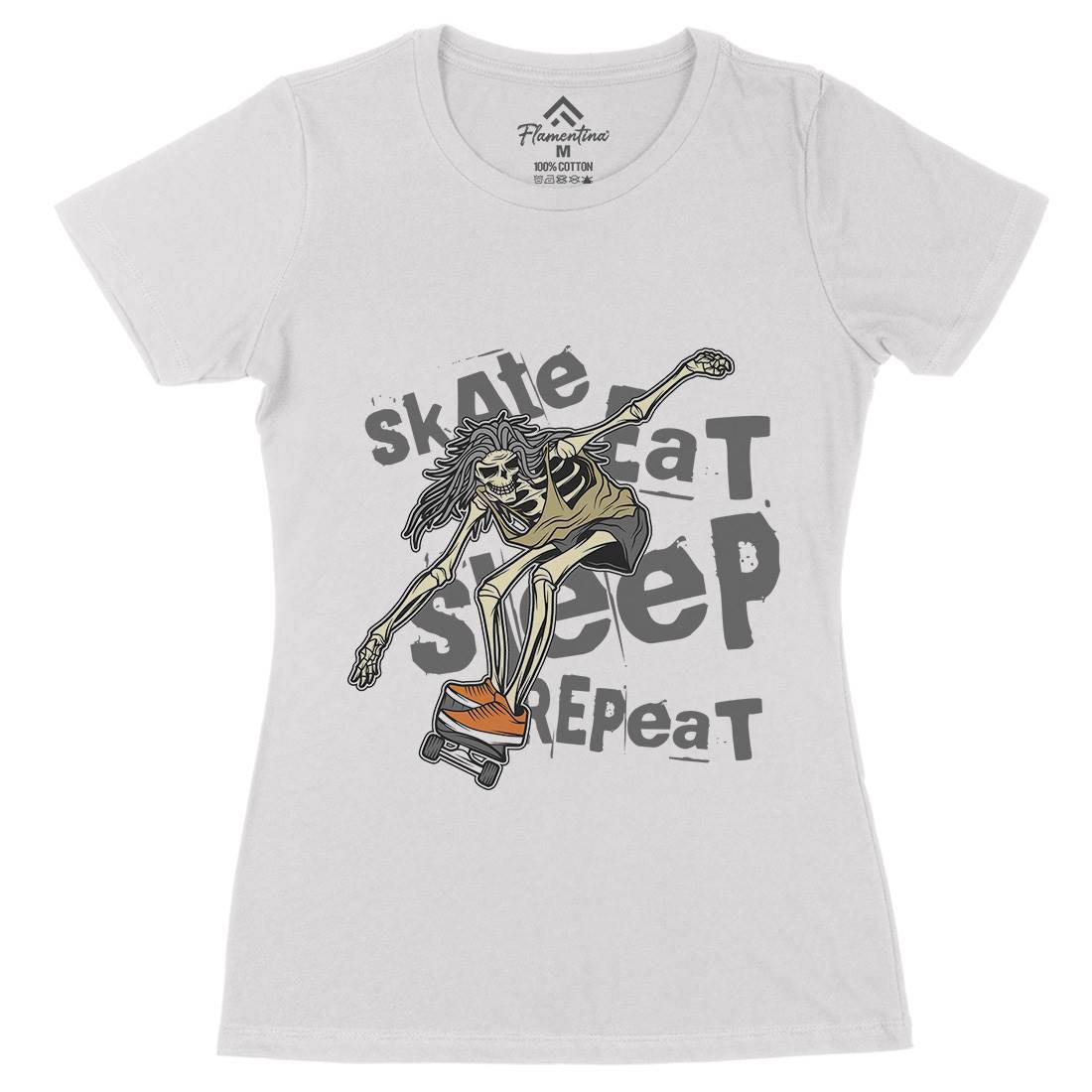 Skeleton Womens Organic Crew Neck T-Shirt Skate D930