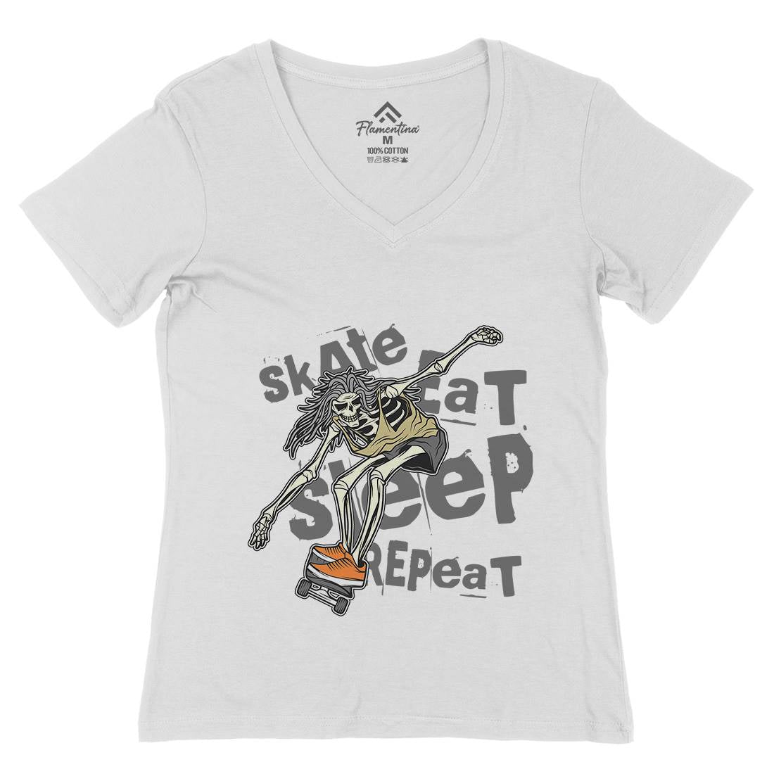 Skeleton Womens Organic V-Neck T-Shirt Skate D930