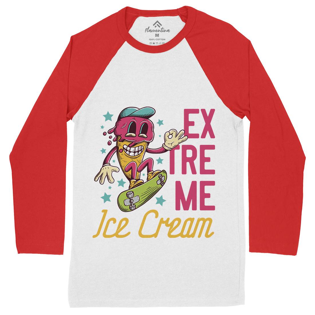 Extreme Ice Cream Mens Long Sleeve Baseball T-Shirt Food D932