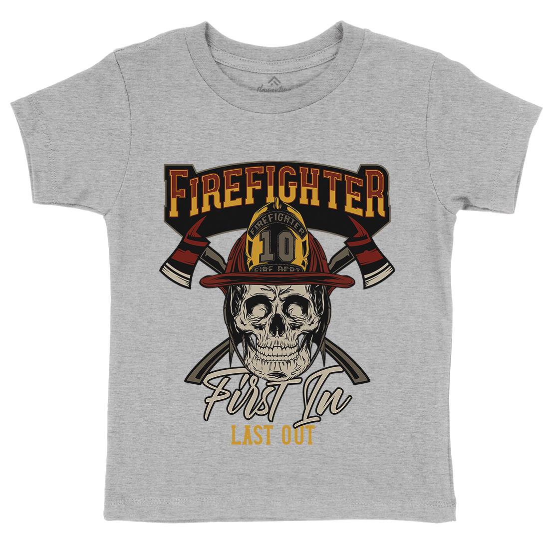 First In Last Out Kids Organic Crew Neck T-Shirt Firefighters D933