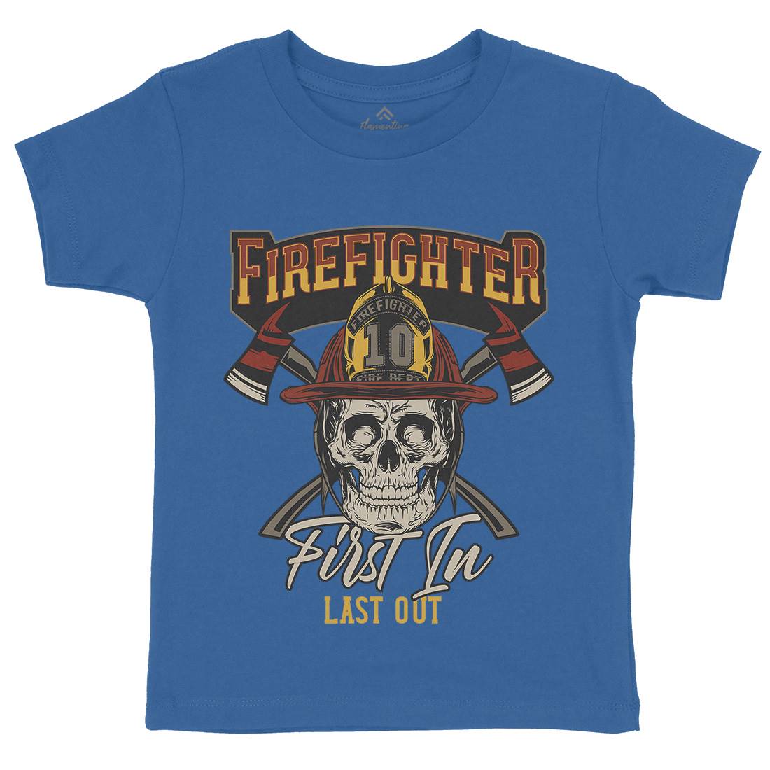 First In Last Out Kids Organic Crew Neck T-Shirt Firefighters D933