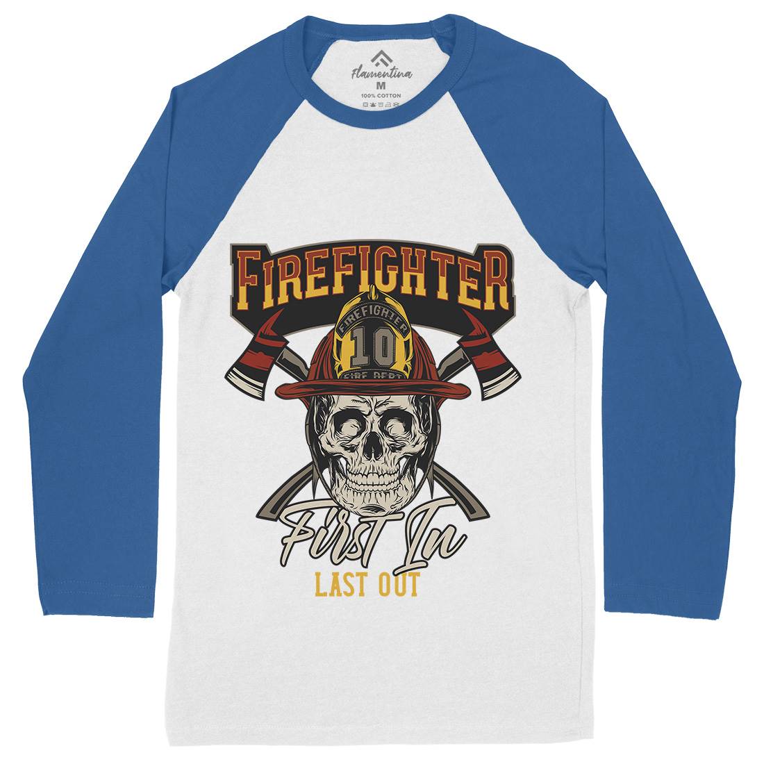 First In Last Out Mens Long Sleeve Baseball T-Shirt Firefighters D933
