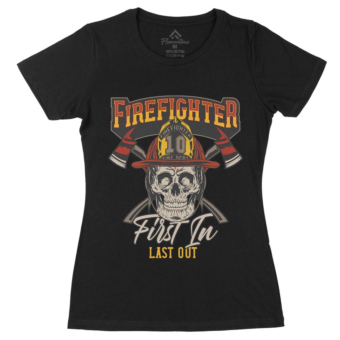 First In Last Out Womens Organic Crew Neck T-Shirt Firefighters D933