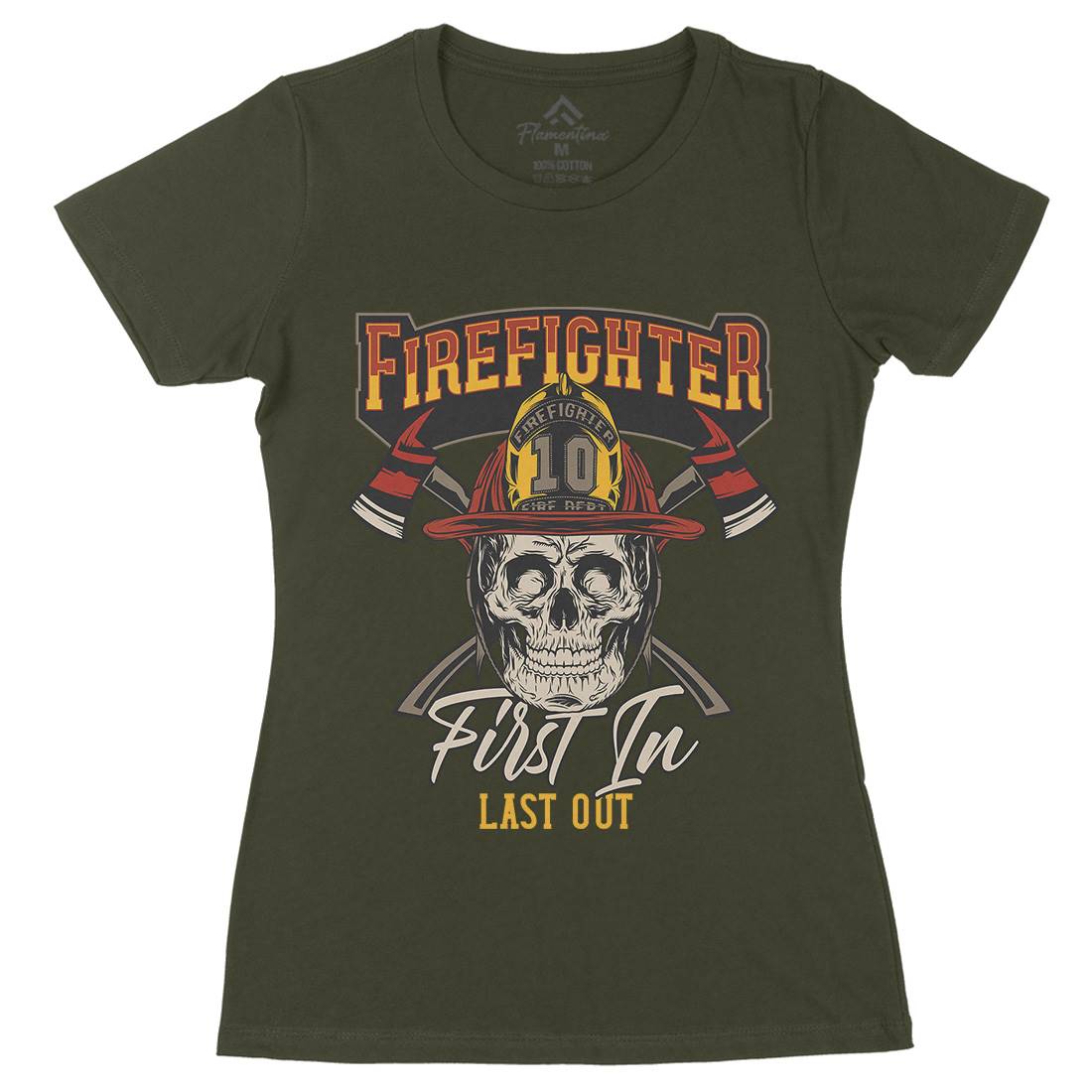First In Last Out Womens Organic Crew Neck T-Shirt Firefighters D933