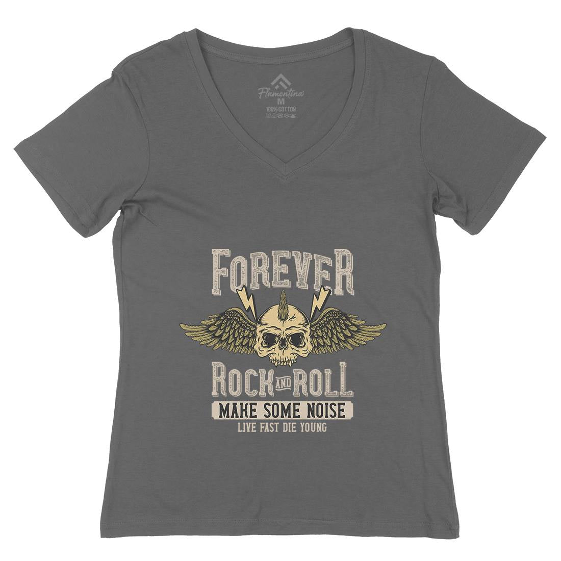 Forever Rock And Roll Womens Organic V-Neck T-Shirt Music D934