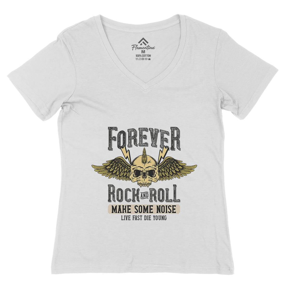 Forever Rock And Roll Womens Organic V-Neck T-Shirt Music D934