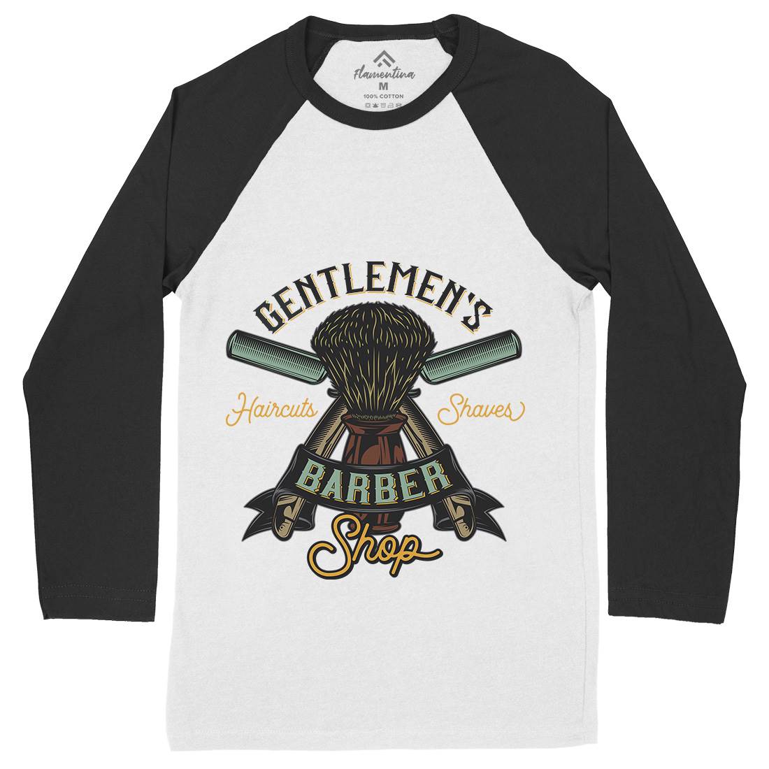 Gentlemens Shop Mens Long Sleeve Baseball T-Shirt Barber D935