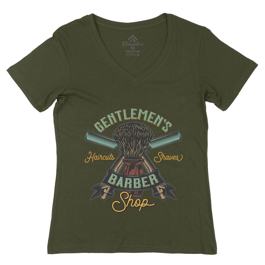 Gentlemens Shop Womens Organic V-Neck T-Shirt Barber D935