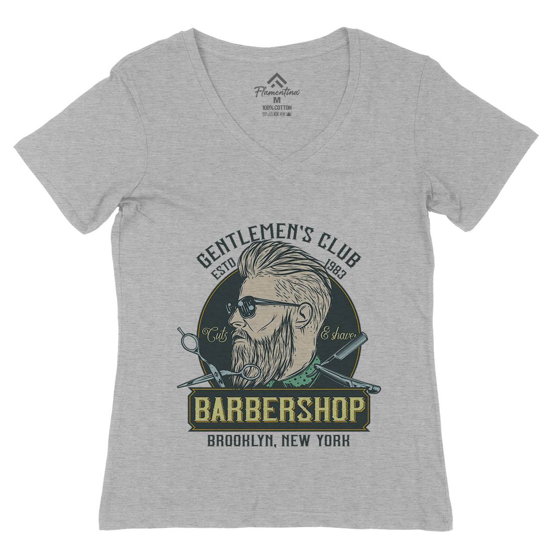 Gentlemens Club Womens Organic V-Neck T-Shirt Barber D936