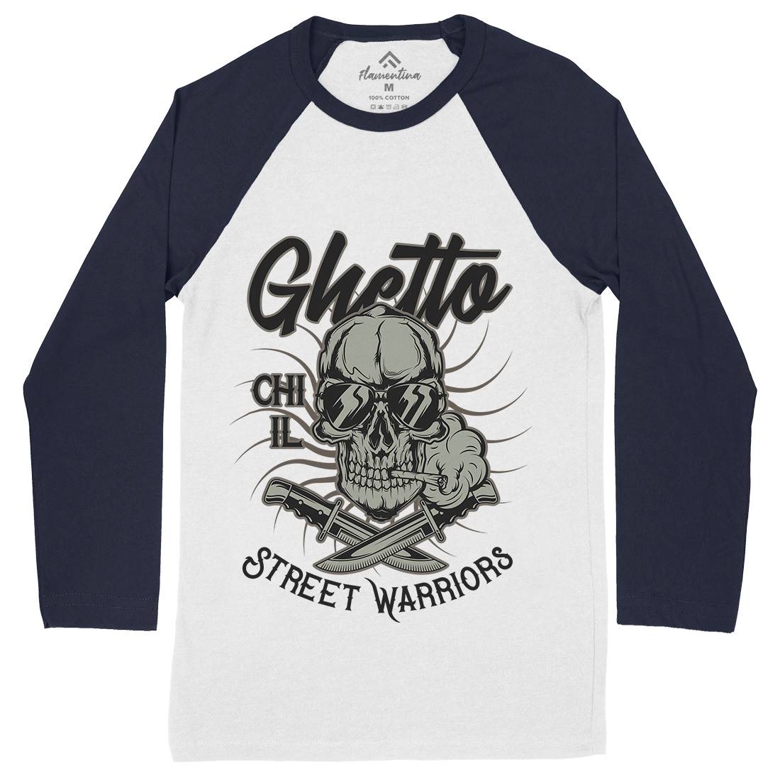 Ghetto Street Warriors Mens Long Sleeve Baseball T-Shirt Retro D937