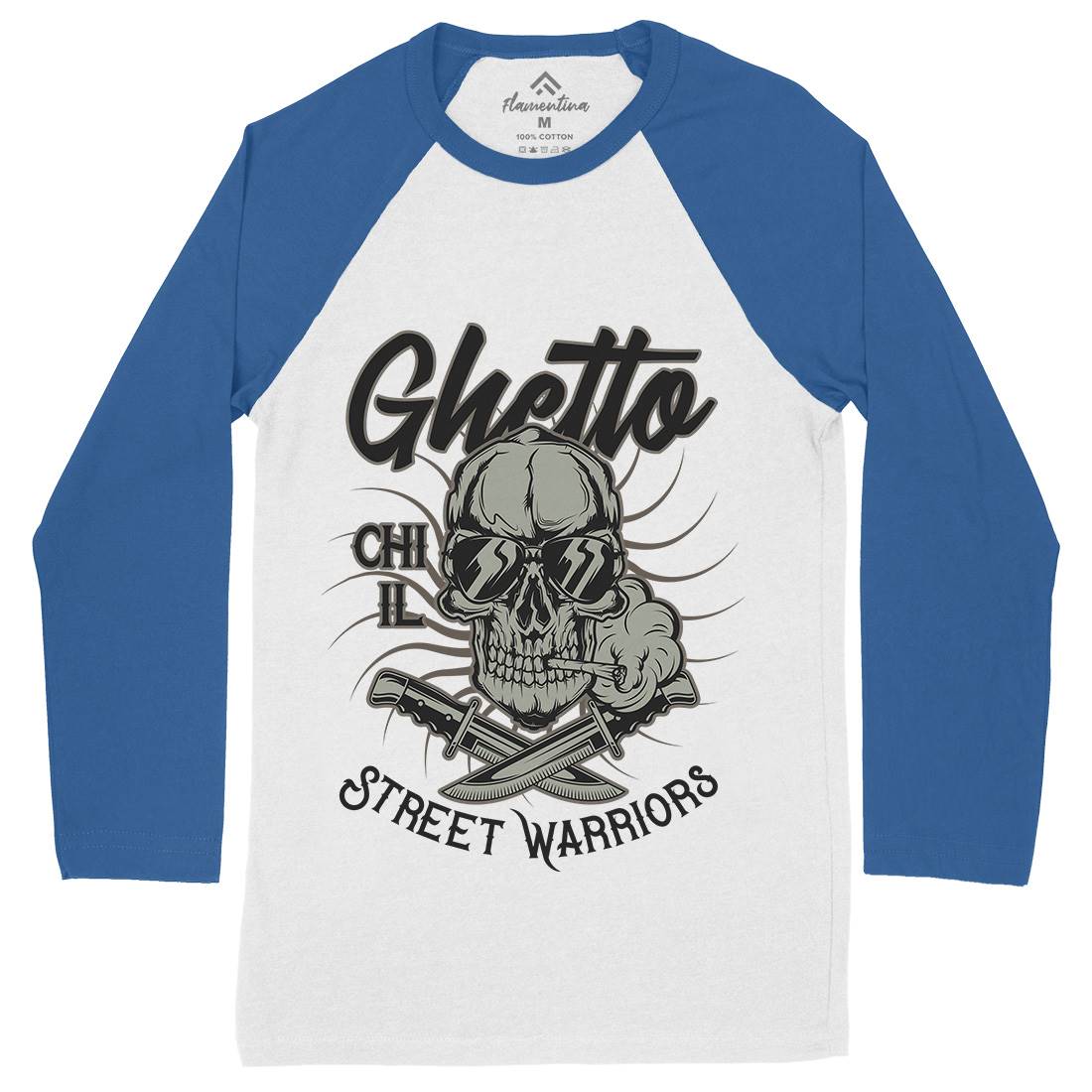 Ghetto Street Warriors Mens Long Sleeve Baseball T-Shirt Retro D937