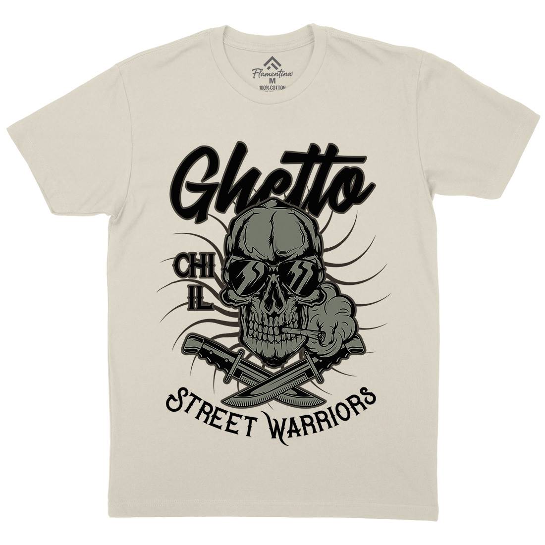 Ghetto Street Warriors Mens Organic Crew Neck T-Shirt Retro D937