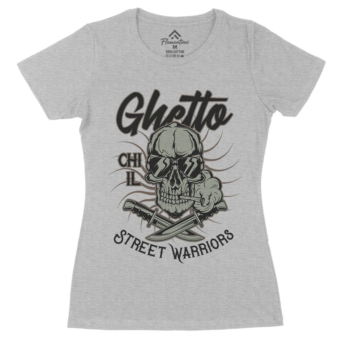 Ghetto Street Warriors Womens Organic Crew Neck T-Shirt Retro D937