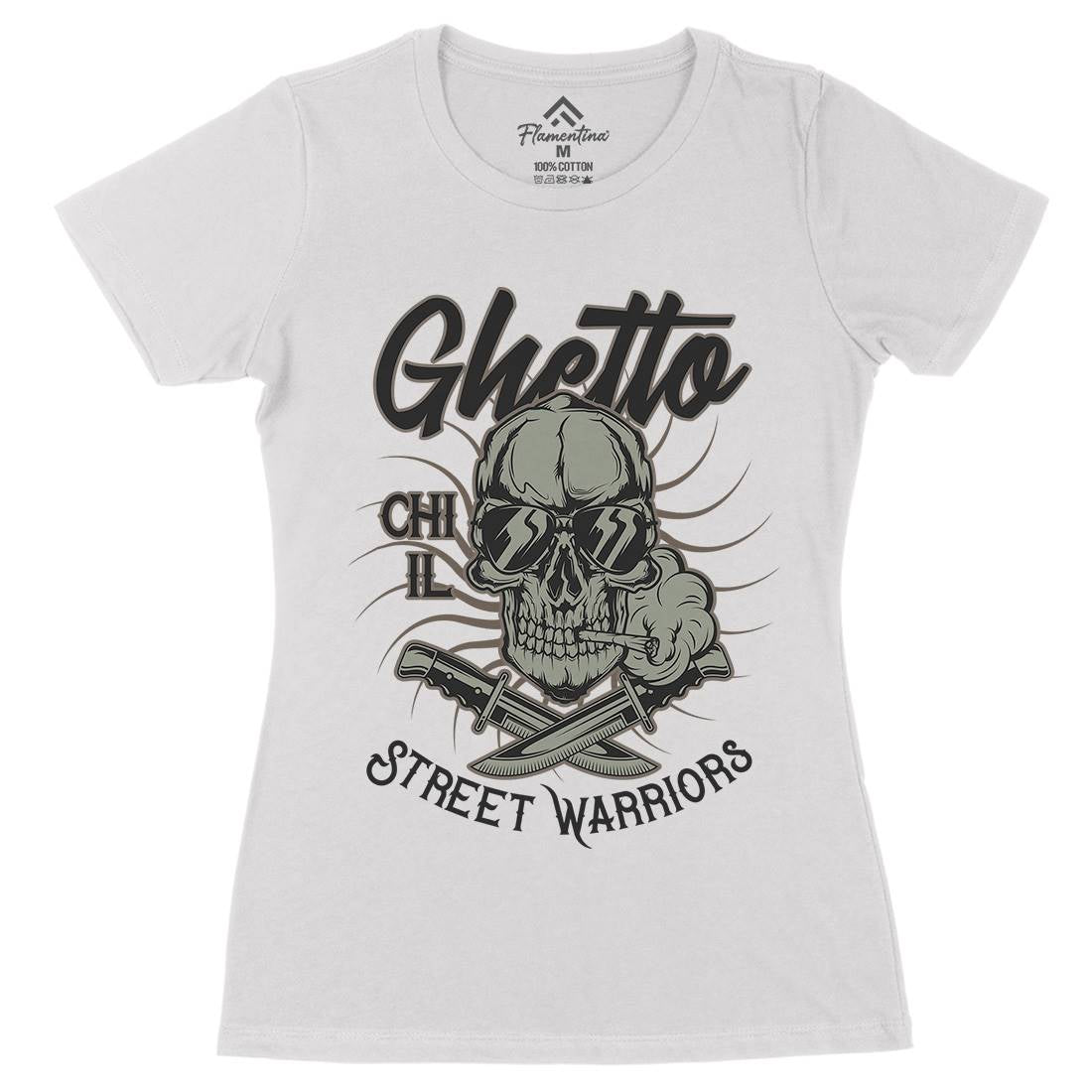 Ghetto Street Warriors Womens Organic Crew Neck T-Shirt Retro D937