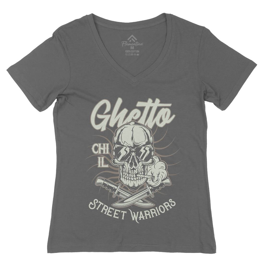 Ghetto Street Warriors Womens Organic V-Neck T-Shirt Retro D937