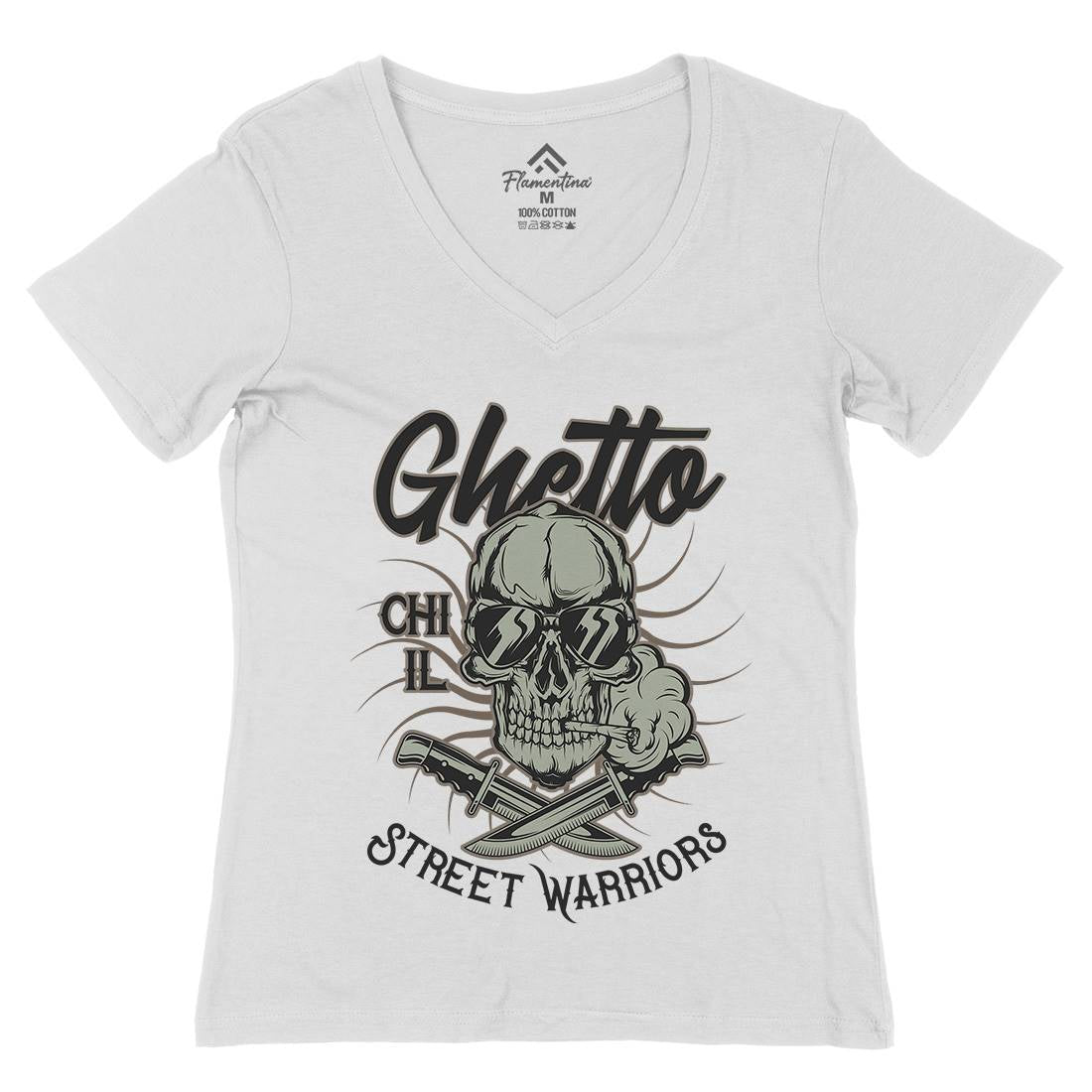 Ghetto Street Warriors Womens Organic V-Neck T-Shirt Retro D937