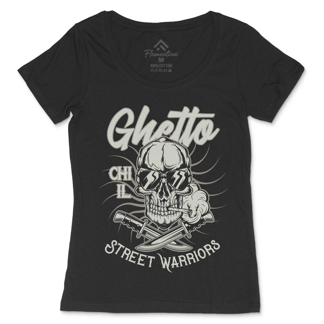 Ghetto Street Warriors Womens Scoop Neck T-Shirt Retro D937