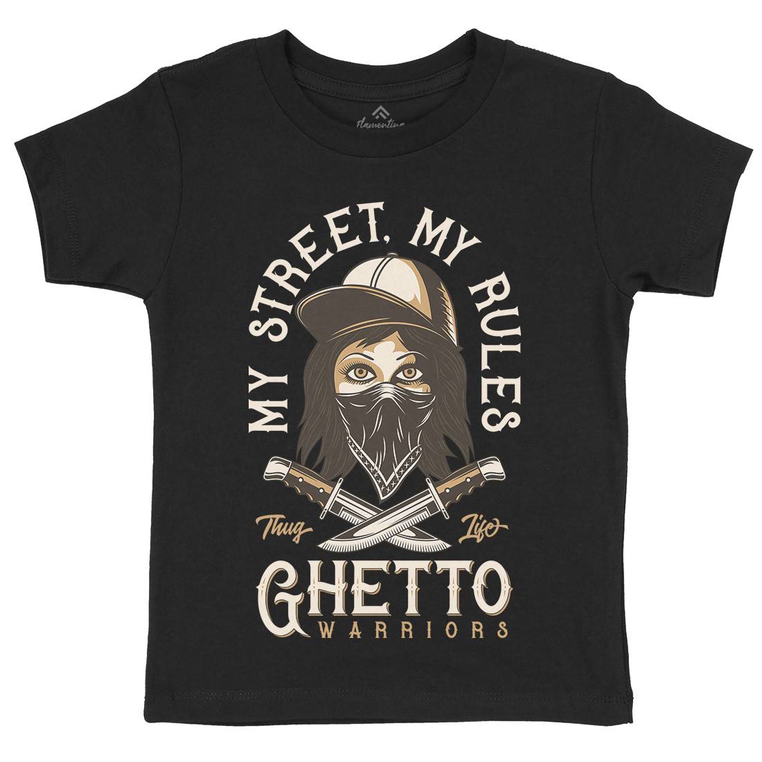 Ghetto Warriors Kids Crew Neck T-Shirt Retro D938