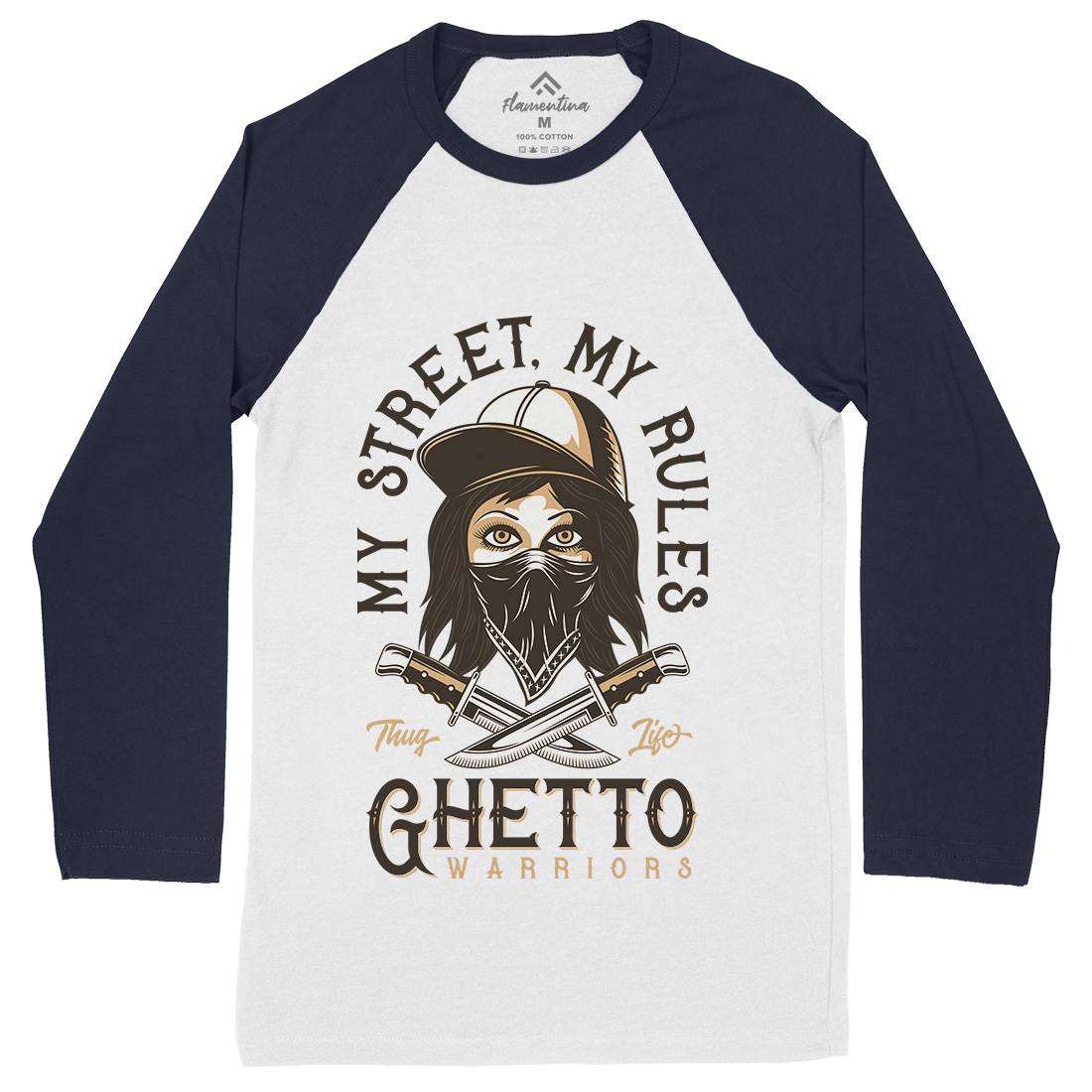 Ghetto Warriors Mens Long Sleeve Baseball T-Shirt Retro D938