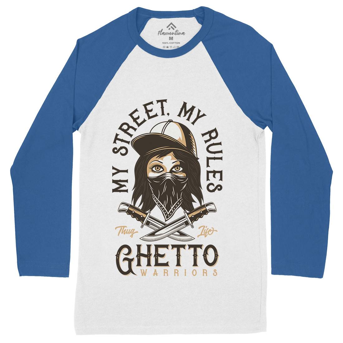 Ghetto Warriors Mens Long Sleeve Baseball T-Shirt Retro D938