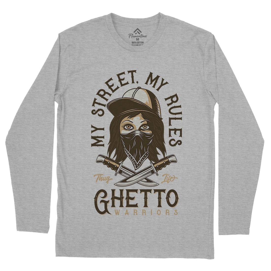 Ghetto Warriors Mens Long Sleeve T-Shirt Retro D938
