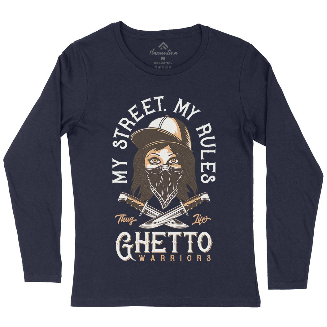 Ghetto Warriors Womens Long Sleeve T-Shirt Retro D938