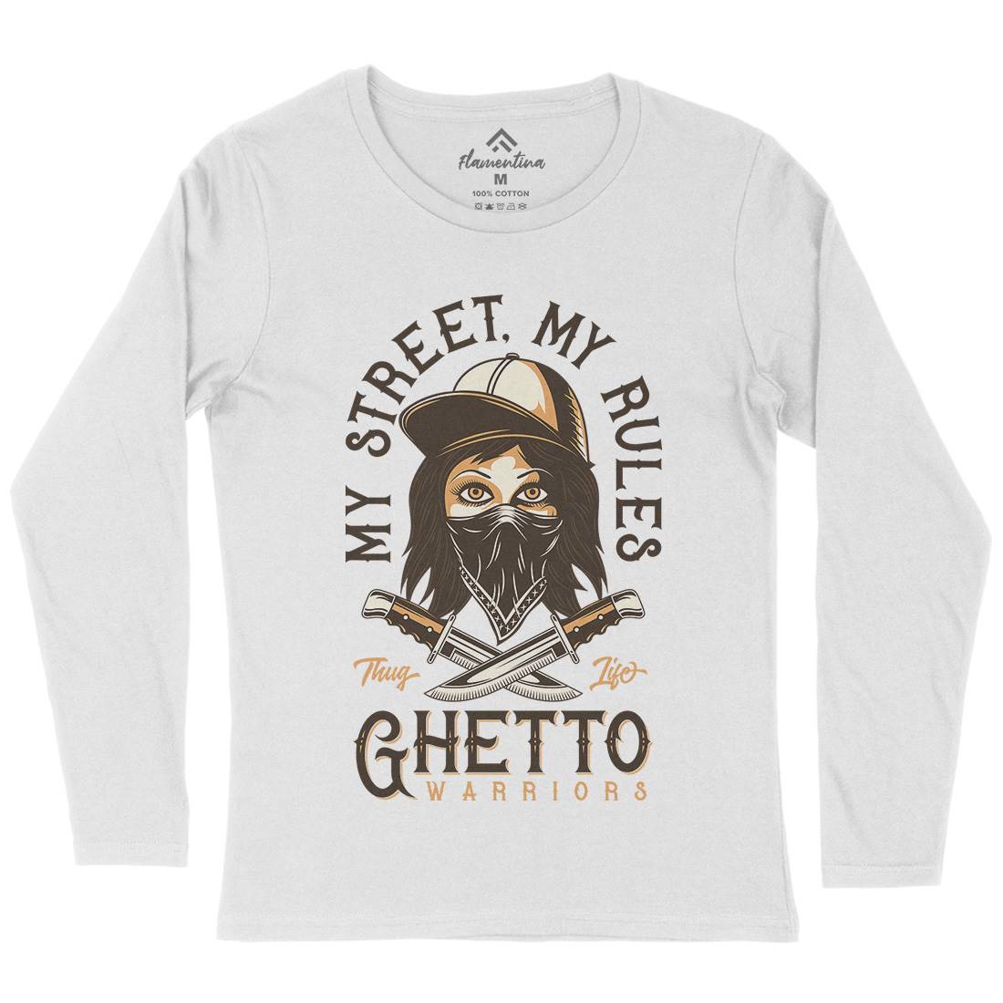 Ghetto Warriors Womens Long Sleeve T-Shirt Retro D938