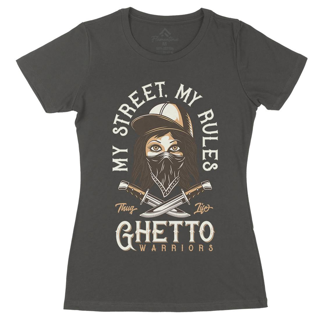 Ghetto Warriors Womens Organic Crew Neck T-Shirt Retro D938