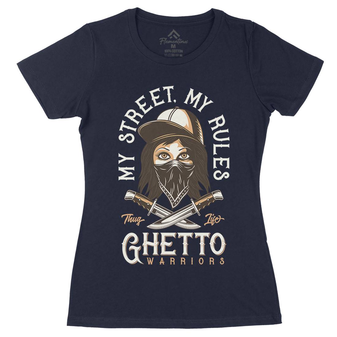 Ghetto Warriors Womens Organic Crew Neck T-Shirt Retro D938