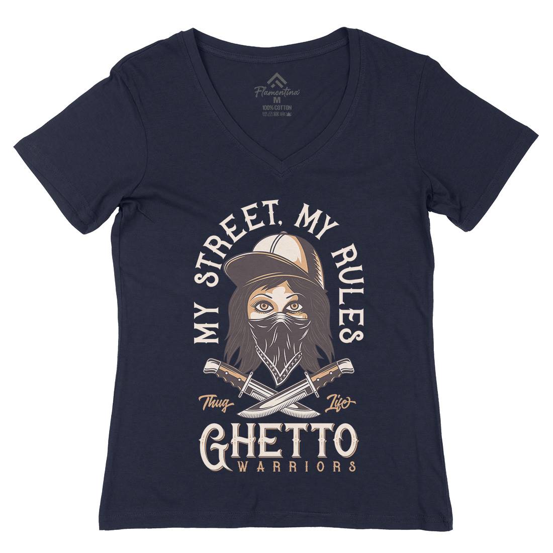 Ghetto Warriors Womens Organic V-Neck T-Shirt Retro D938