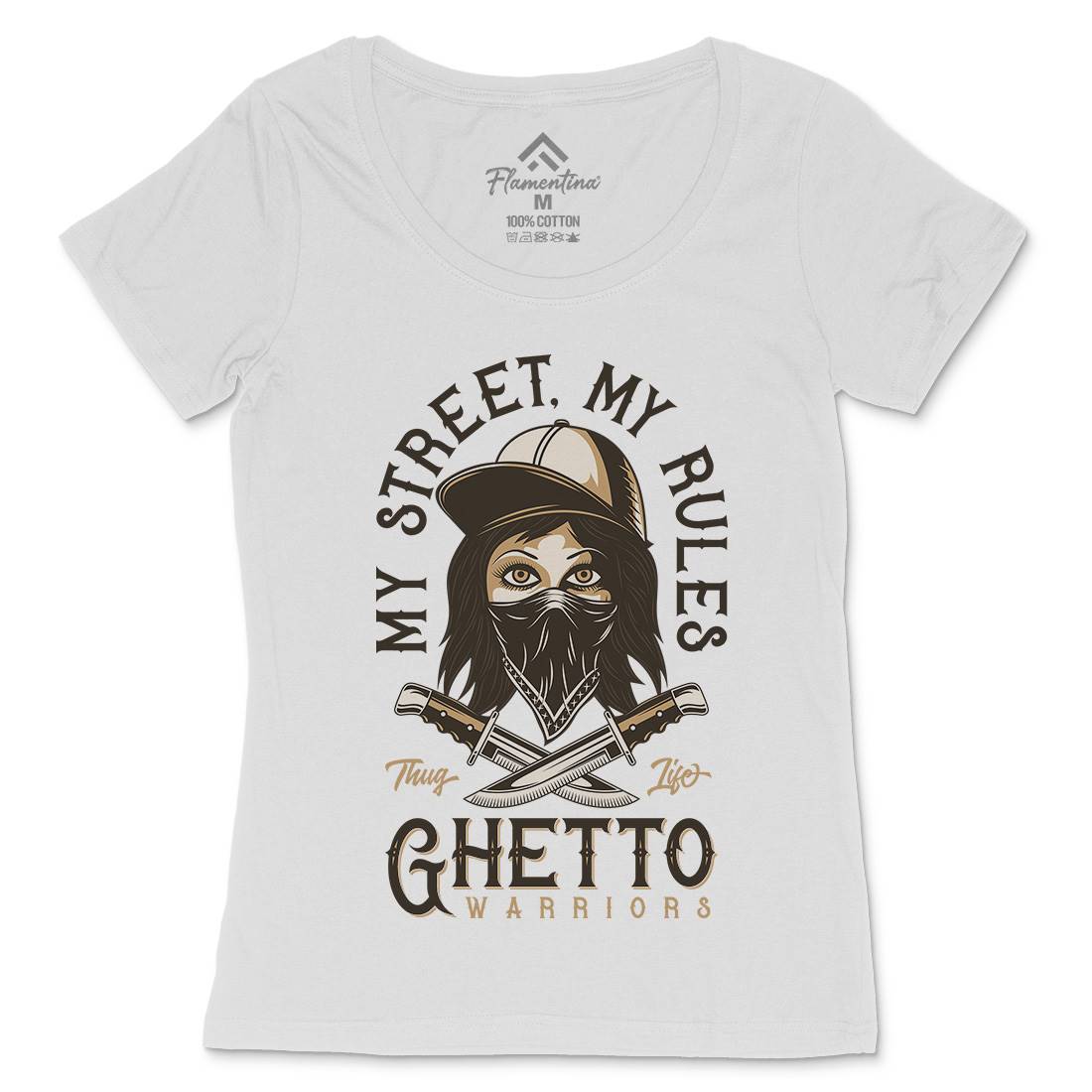 Ghetto Warriors Womens Scoop Neck T-Shirt Retro D938