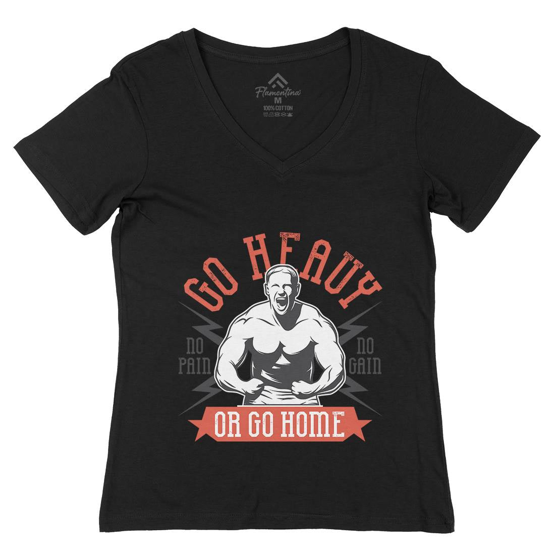 Go Heavy Womens Organic V-Neck T-Shirt Gym D939