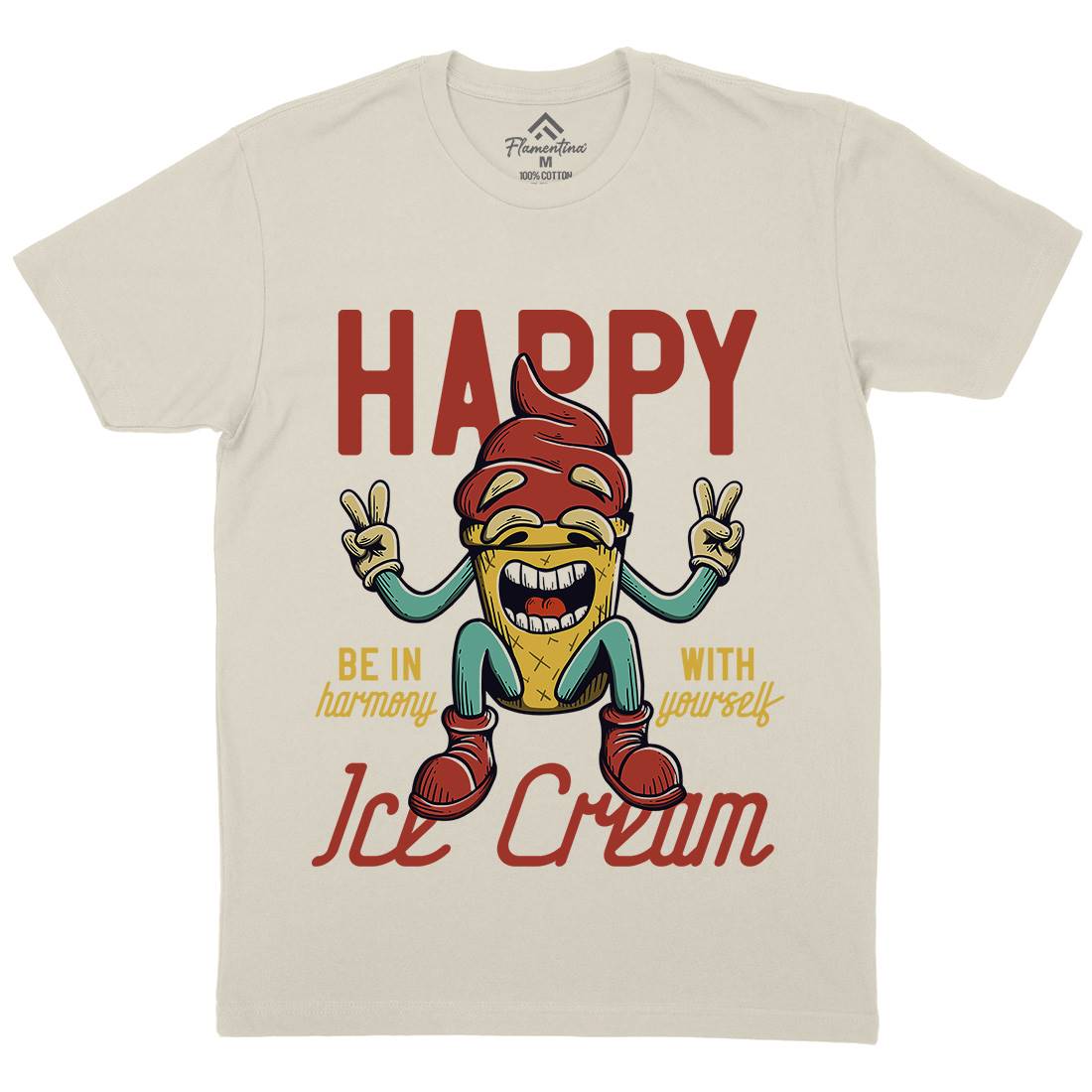 Happy Ice Cream Mens Organic Crew Neck T-Shirt Food D940