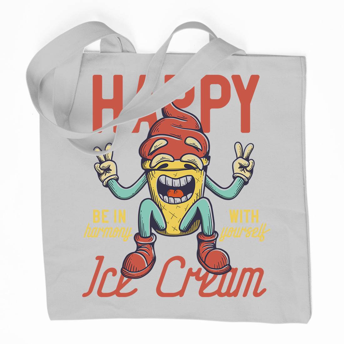 Happy Ice Cream Organic Premium Cotton Tote Bag Food D940